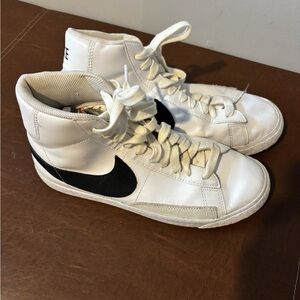 Nike White High-Top Sneakers with Black Swoosh Accent